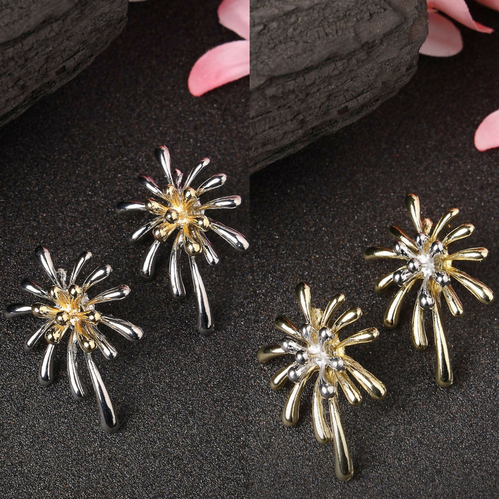 NVR Women's Set of 2 Silver & Gold Brass-Plated Floral Shape Drop Earrings