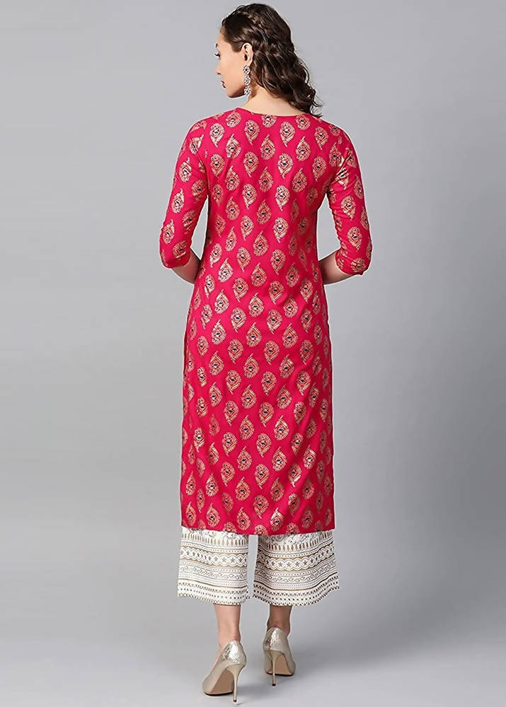 Vamika Pink Printed Rayon Party And Casual Wear Kurta Set