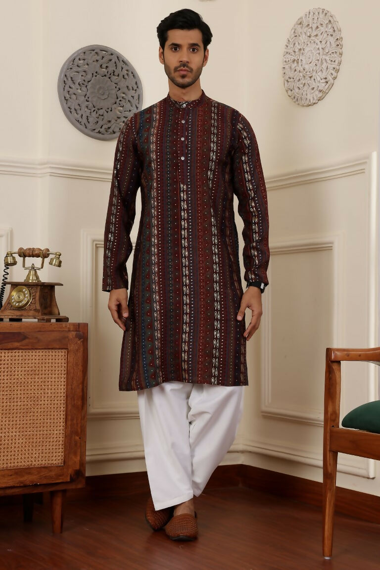 Multi Modal Silk Woven Designer Men's Rajwadi Kurta Set - Mahotsav