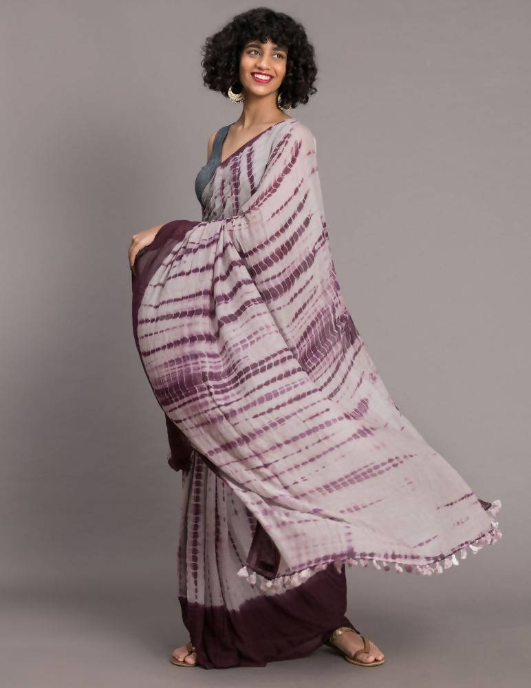 Suta Mauve Burgundy Tie and Dye Saree