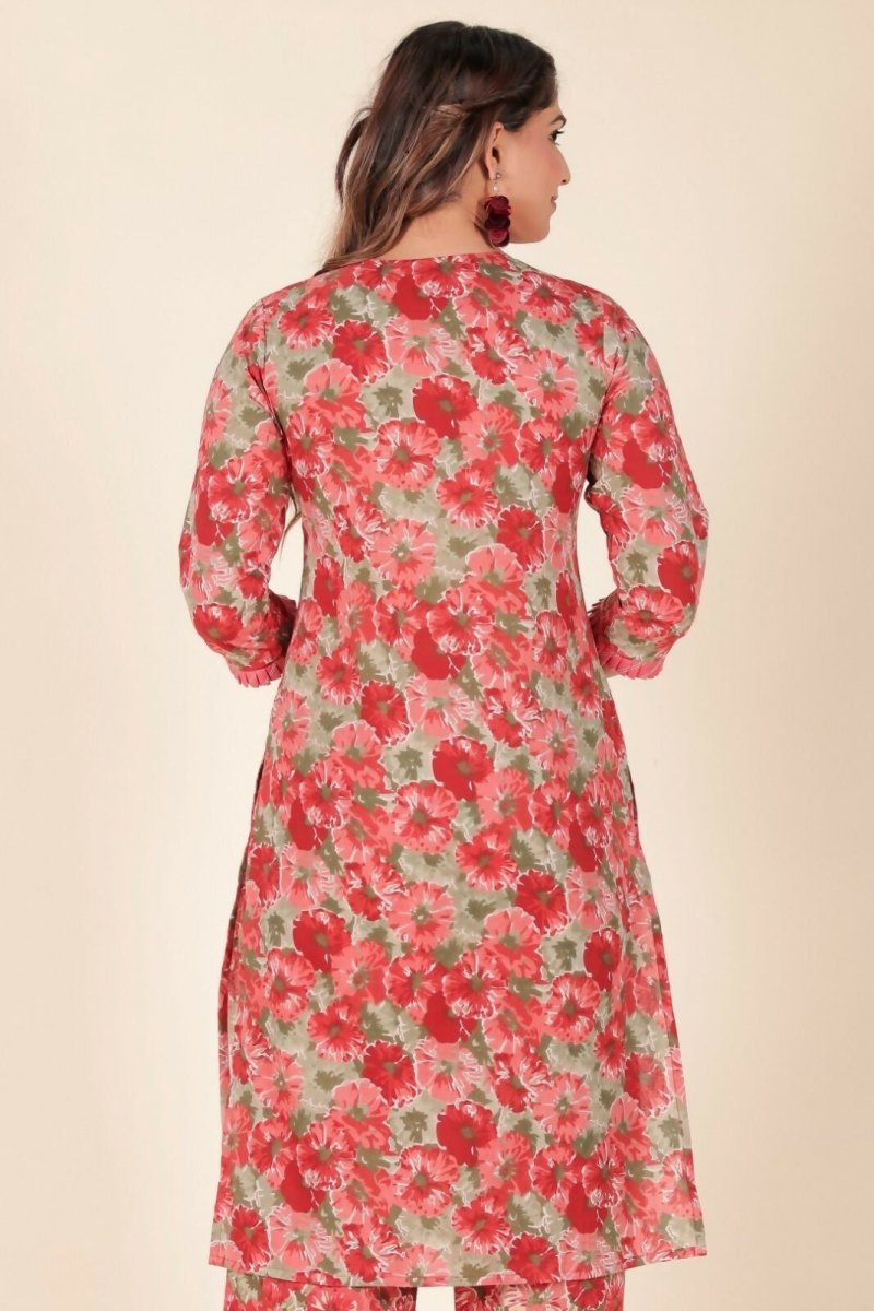 Aramya Red Soft Cotton Floral Panelled Kurta for Women