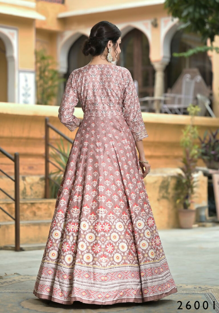 Wedding Designer PaleMauve Soft Dola Silk Anarkali suit with Dupatta - Samanta