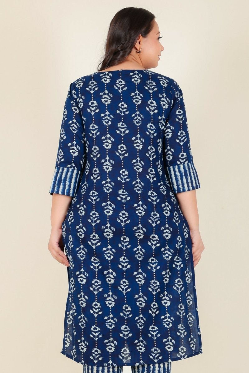 Aramya Blue Soft Cotton Floral Straight Kurta for Women