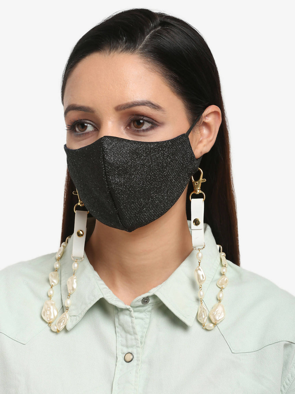 Women's White Mother Of Pearl Mask Chain - Ruby Raang