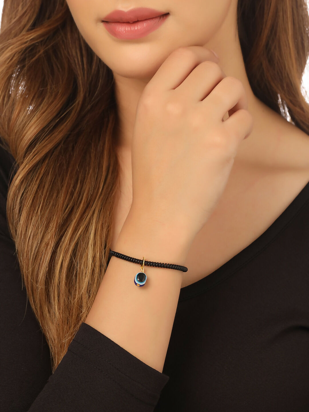 NVR Women Black Evil Eye Adjustable Bracelet