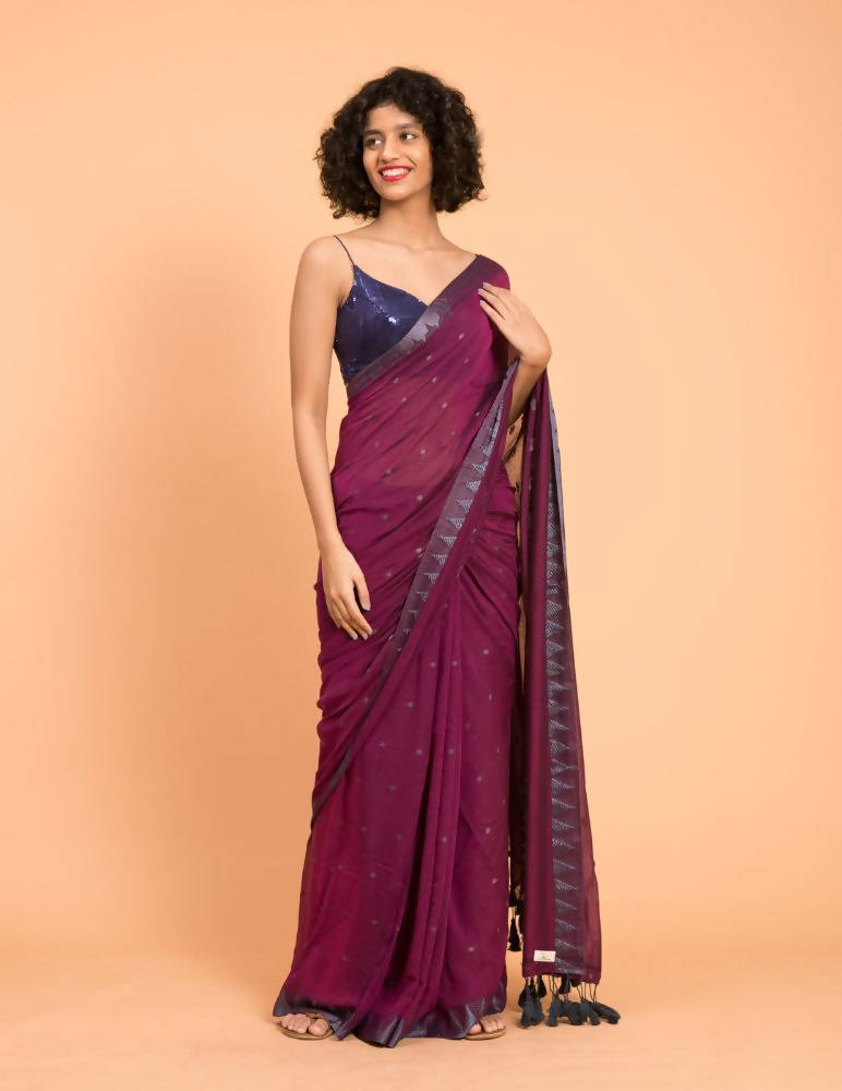 Suta Purple Grey Woven Design Saree With Tasseled Pallu