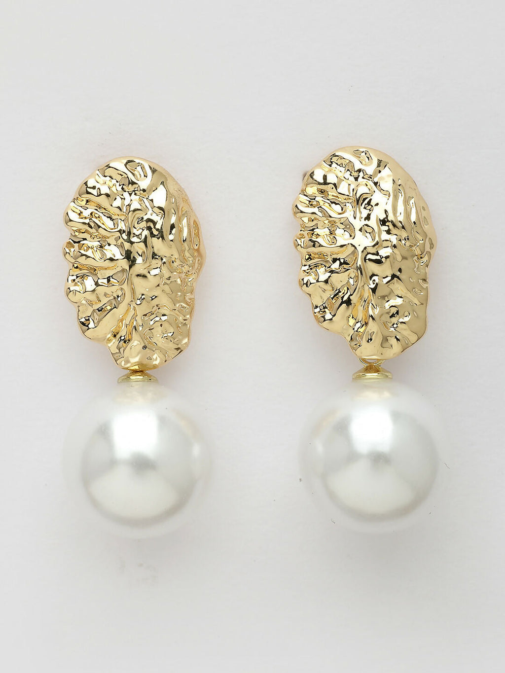 NVR Women's Gold-Polished White Pearl Drop Earrings