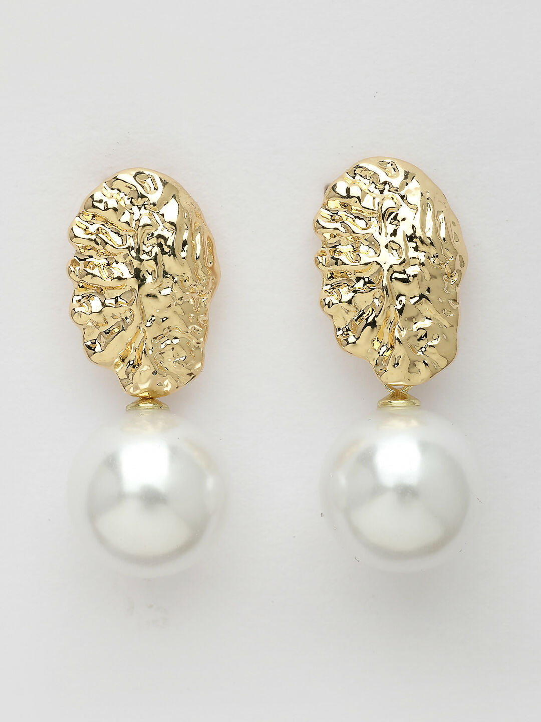 NVR Women's Gold-Polished White Pearl Drop Earrings