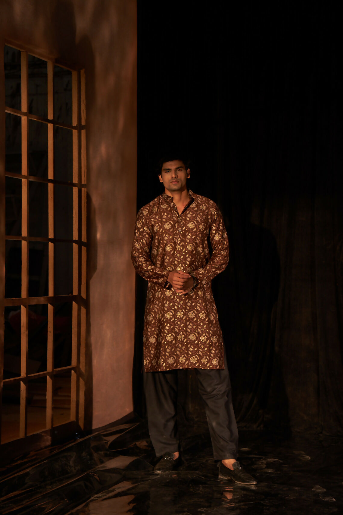 Brown Modal Silk Designer Printed Men's Kurta Set - Mahotsav