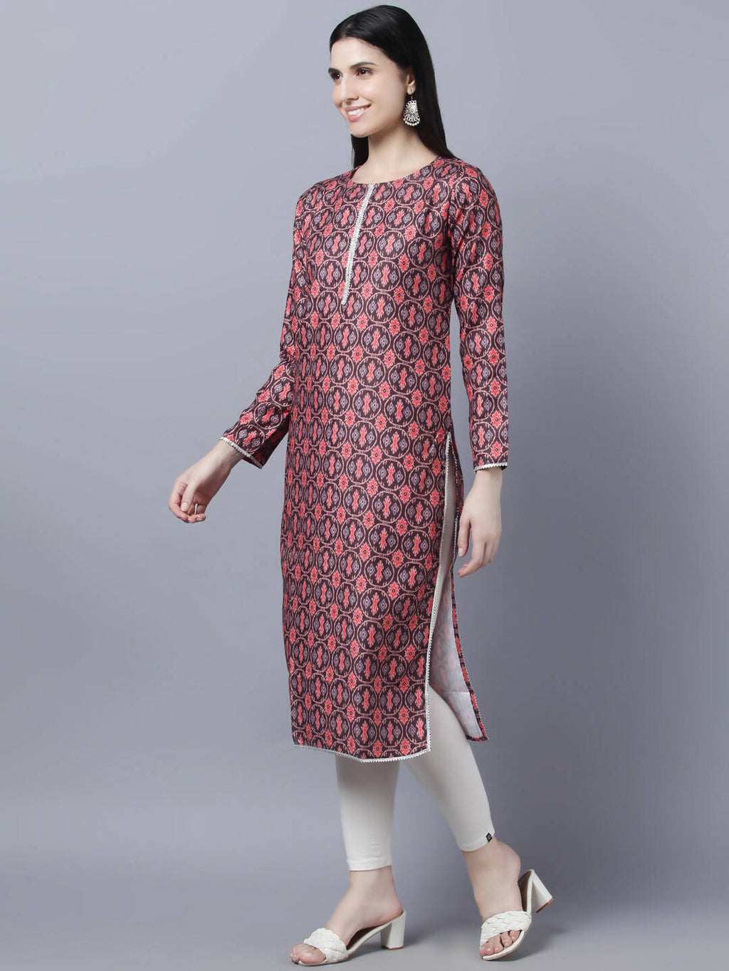 Myshka Women Burgundy Pink Ethnic Motifs Printed Kurta