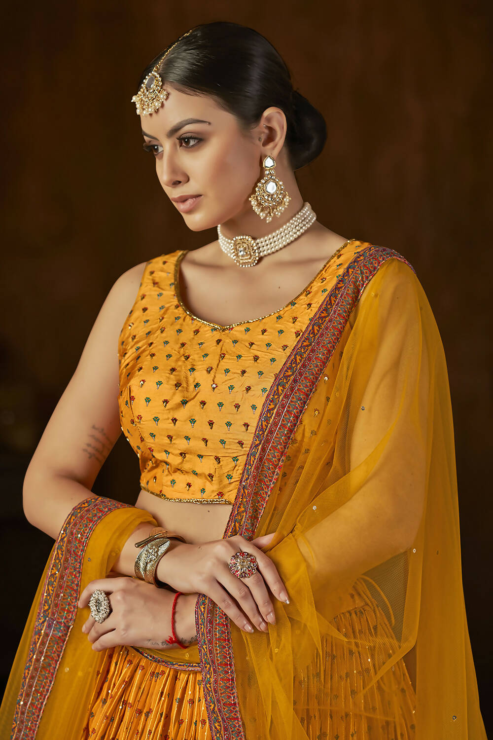 Wedding Designer Yellow Georgette Lehenga Choli - Anbazaar