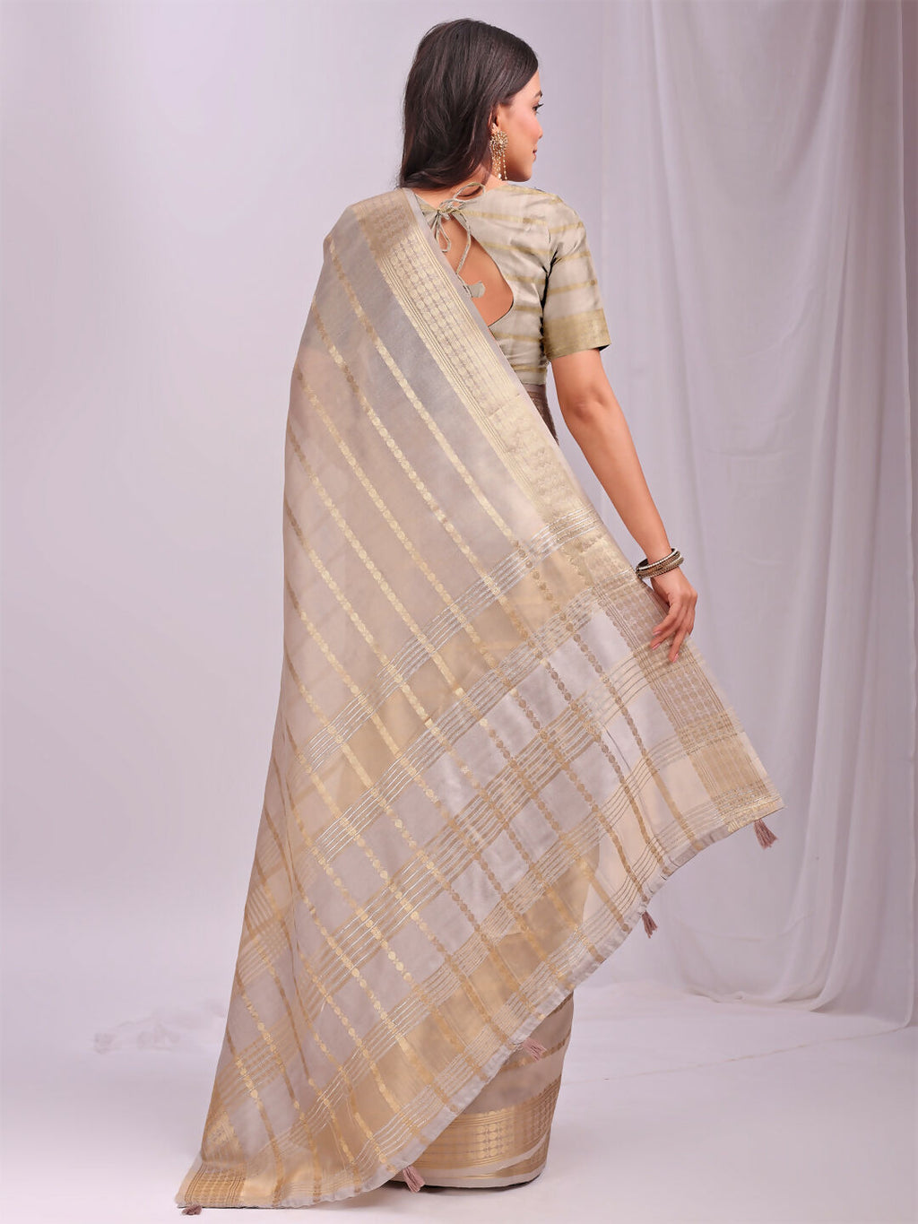 Shree Shyam Fashion Organza Cream Saree