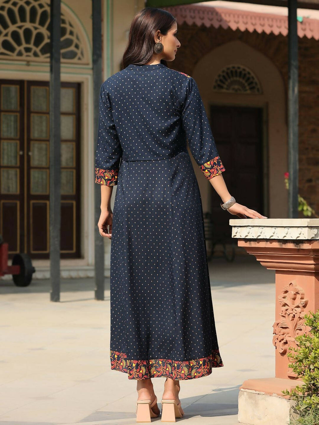 Juniper Women's Blue Rayon Festive Printed Flared Dress