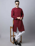 Even Apparels Maroon Pure Cotton Sherwani Men's Kurta With Asymetrical Cut