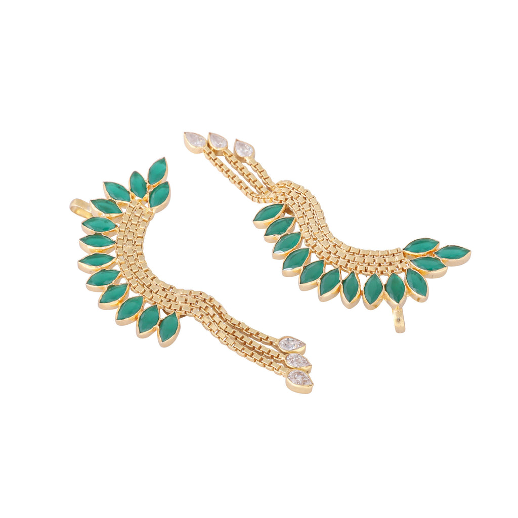 Nuyug 22K Gold Plated Faux Emerald Studded Contemporary Ear Cuff Earrings