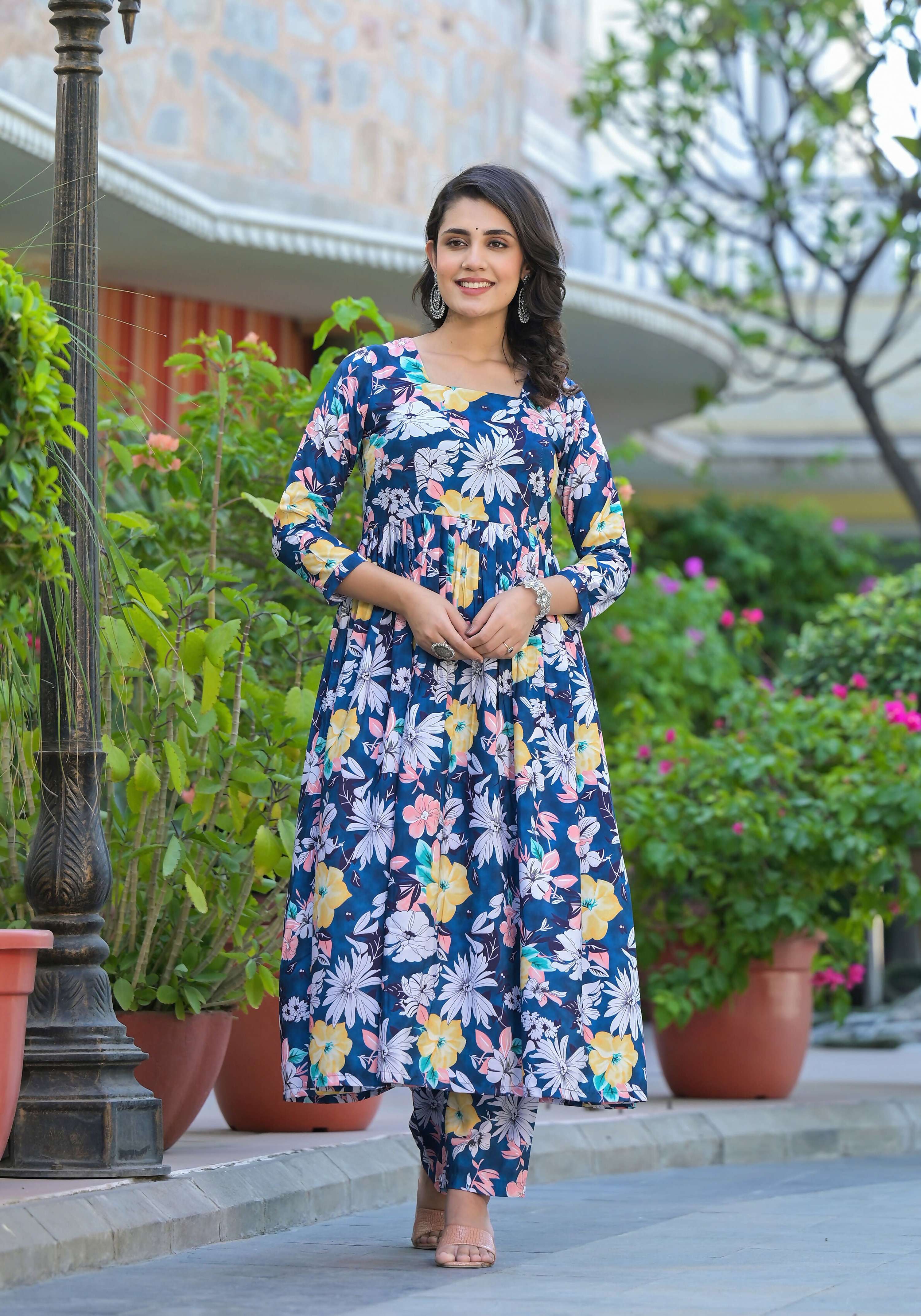 Designer Stylish Blue Ab Cotton Suit With Dupatta - Anbazaar