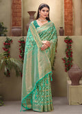 Sea Green Cotton Zari Woven Design Saree with Unstitched Blouse Piece - Aachal