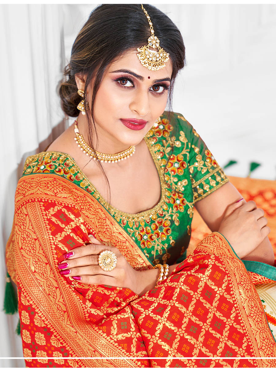 Myra Multicolour Jaquard Silk Designer Lehenga