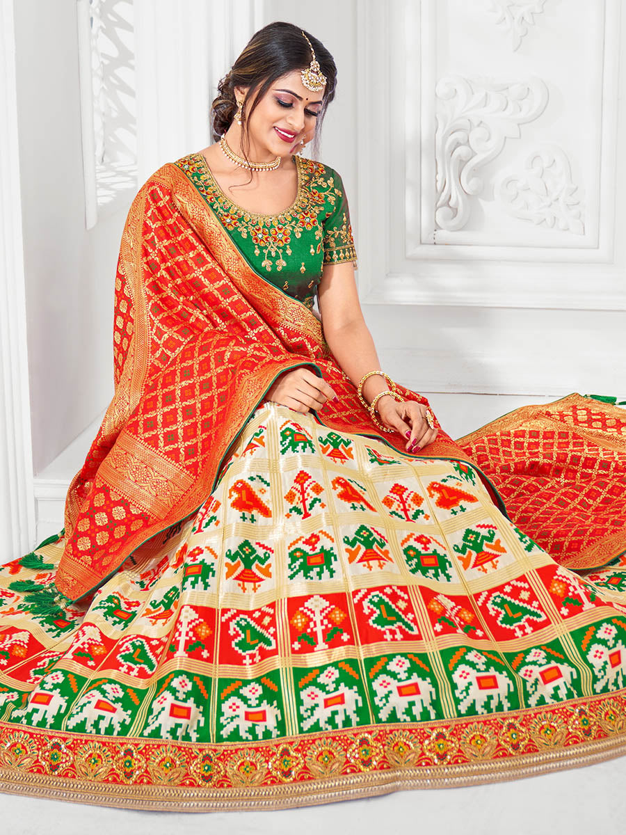 Myra Multicolour Jaquard Silk Designer Lehenga