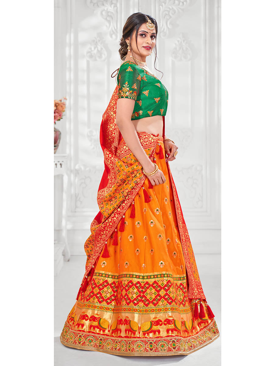 Myra Multicolour Jaquard Silk Designer Lehenga For Girls