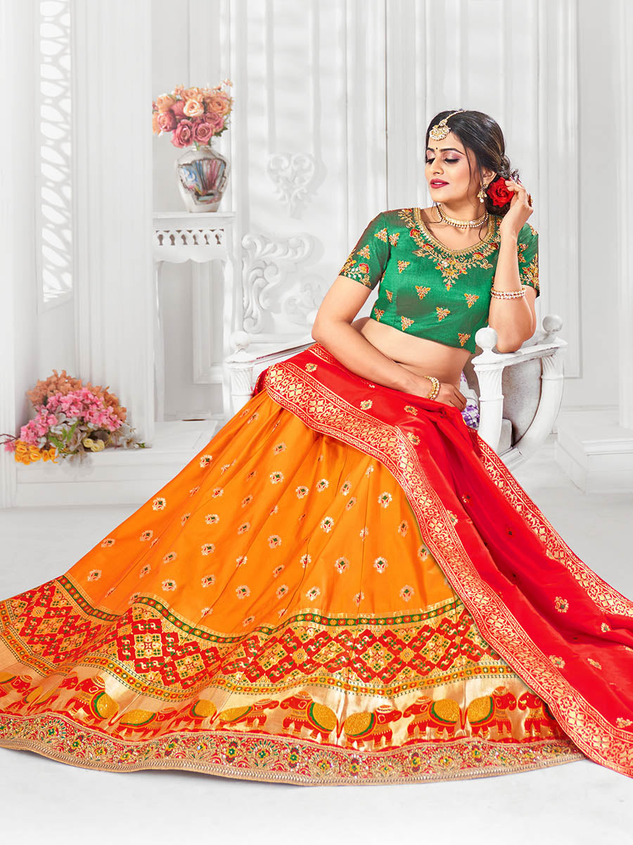 Myra Multicolour Jaquard Silk Designer Lehenga For Girls
