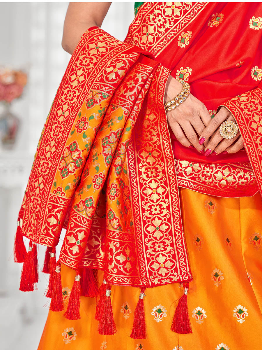 Myra Multicolour Jaquard Silk Designer Lehenga For Girls