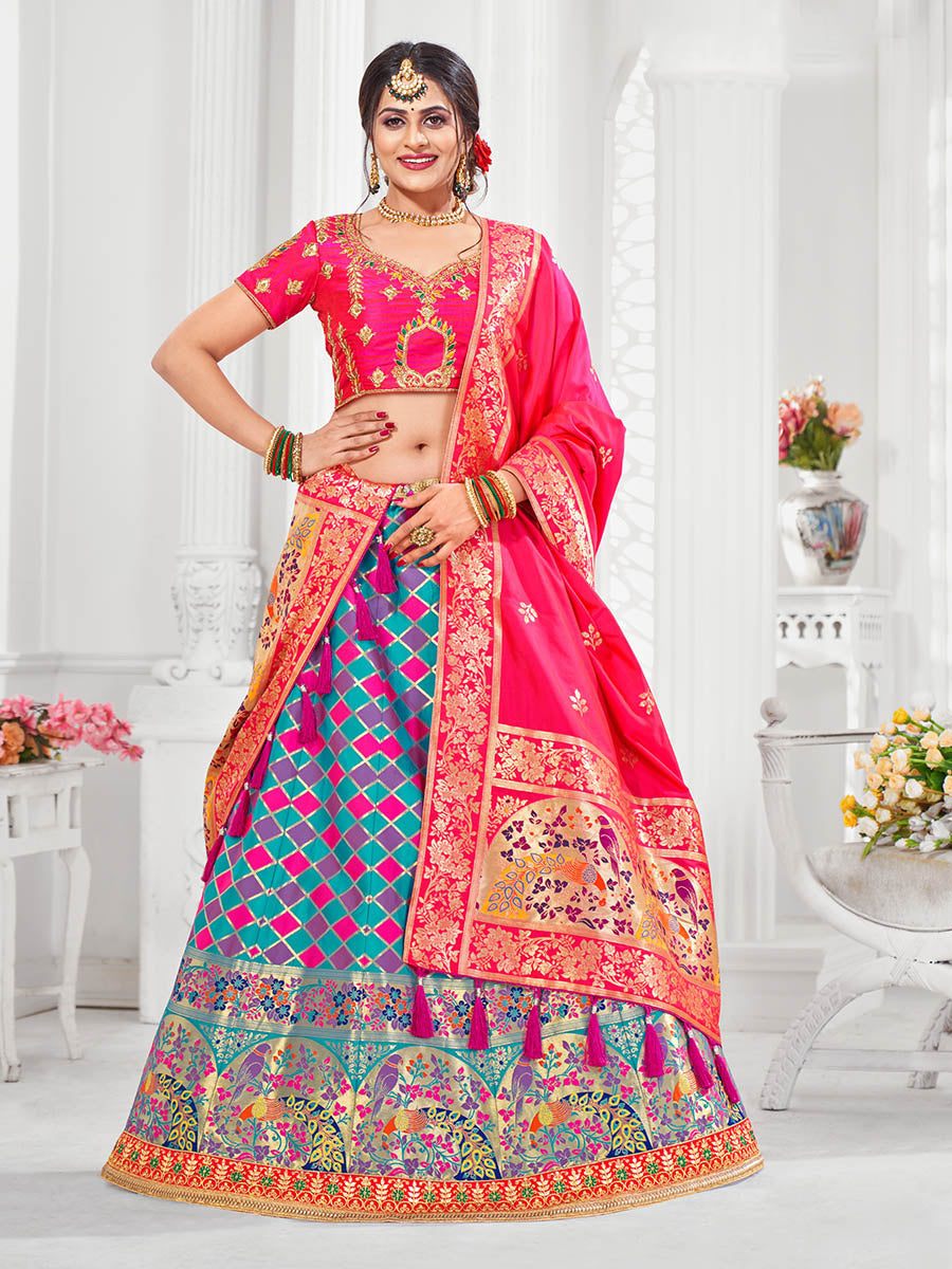 Myra Multicolour Jaquard Silk Lehenga