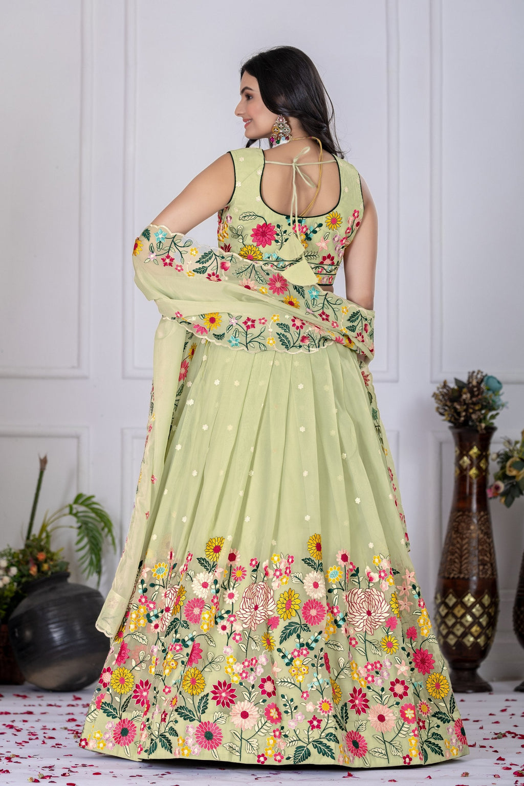 Lehenga Mart Patel Green Crystal Desigenr Wedding Lehnega Choli