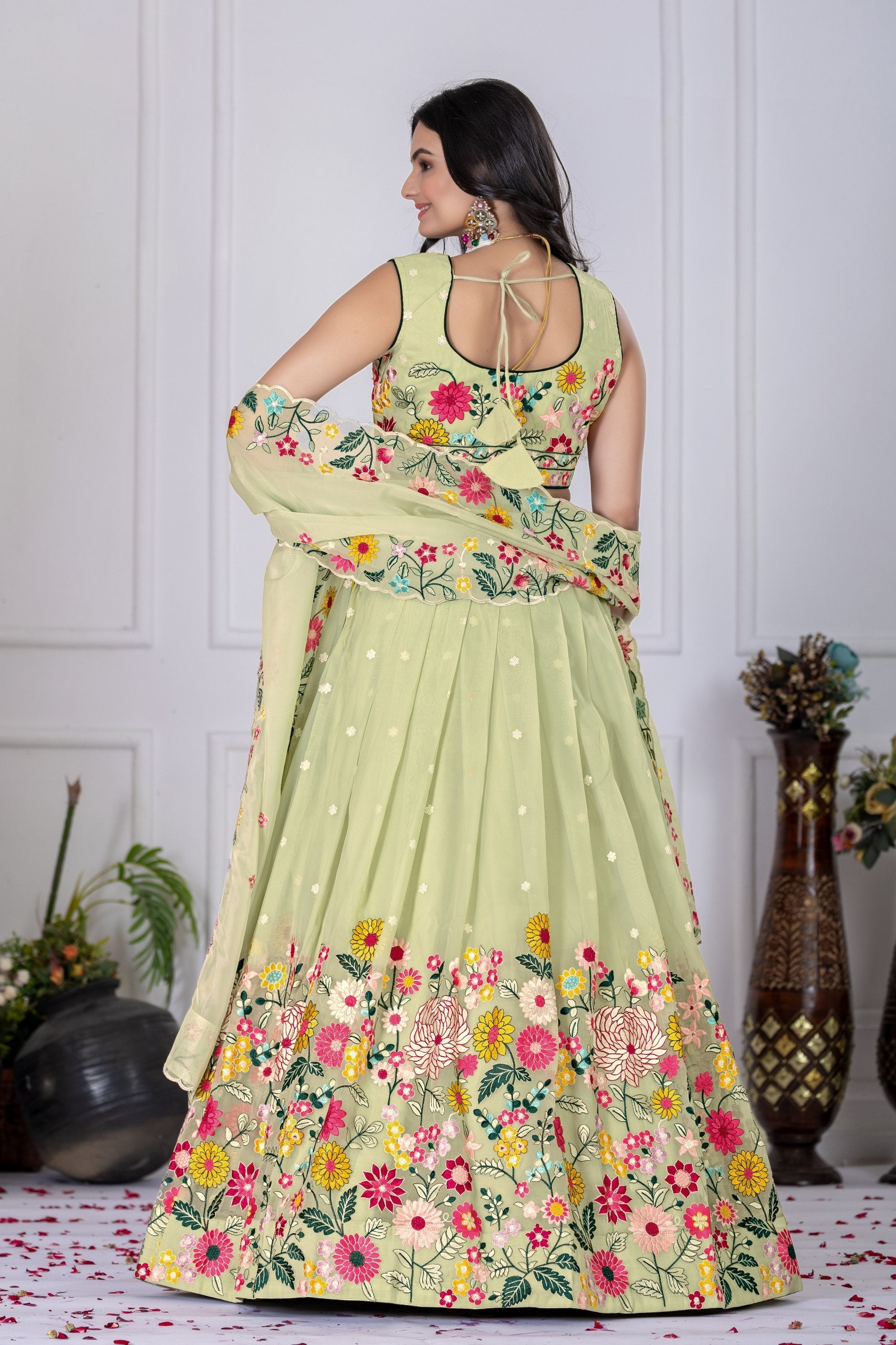 Lehenga Mart Patel Green Crystal Desigenr Wedding Lehnega Choli