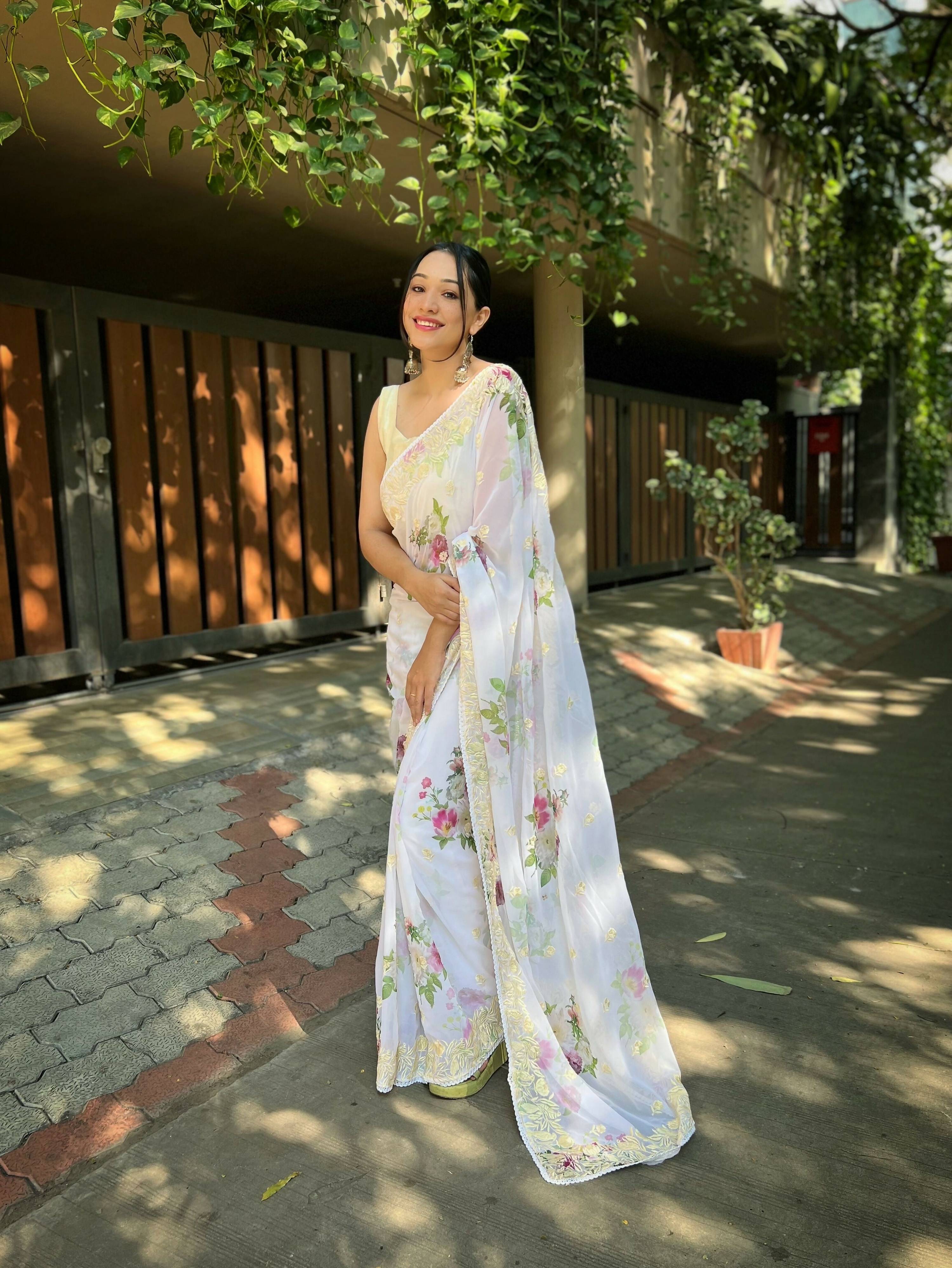 Vamsee Subh Laxmi White Georgette Saree