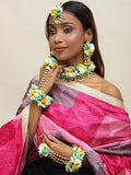 Flower Jewellery Gold-Polished Turquoise Blue Floral Jewellery Set - Ruby Raang