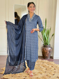 Teeya Creation Grey Color MUSLIN Embroidery Work Fully Stitched Kurti Set