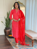 Teeya Creation Red Color MUSLIN Embroidery Work Fully Stitched Kurti Set
