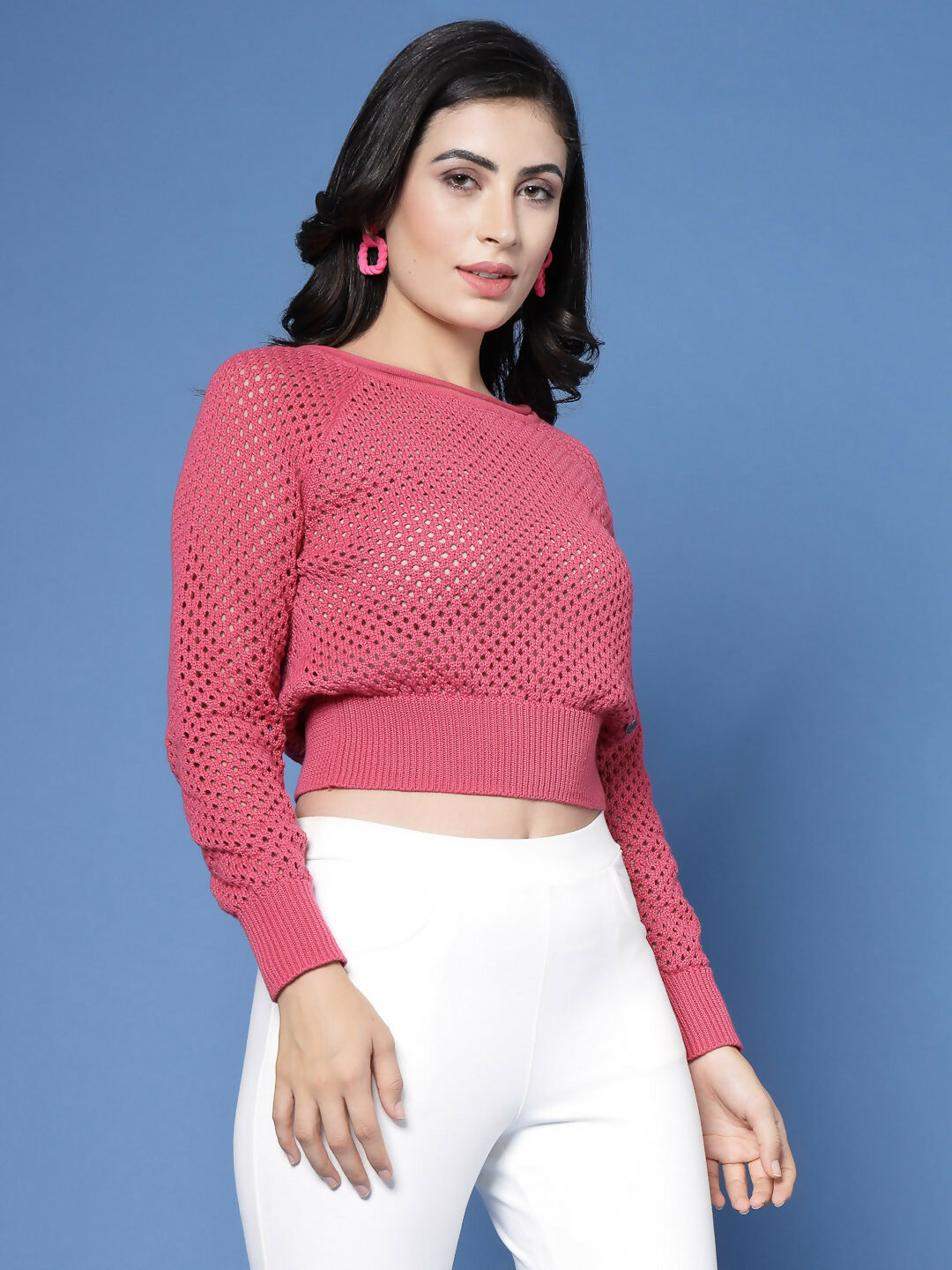 Women Winter Pink Cotton Pullover - Wool Trees