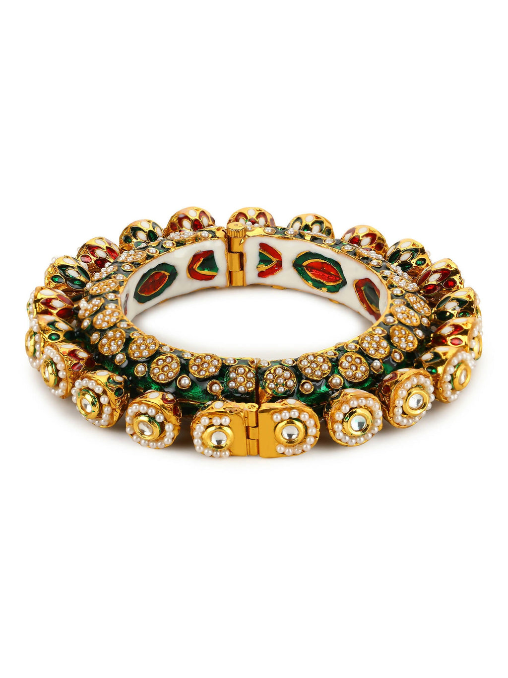 Gold-Polished Green Navratan Meenakari Bangle - Ruby Raang