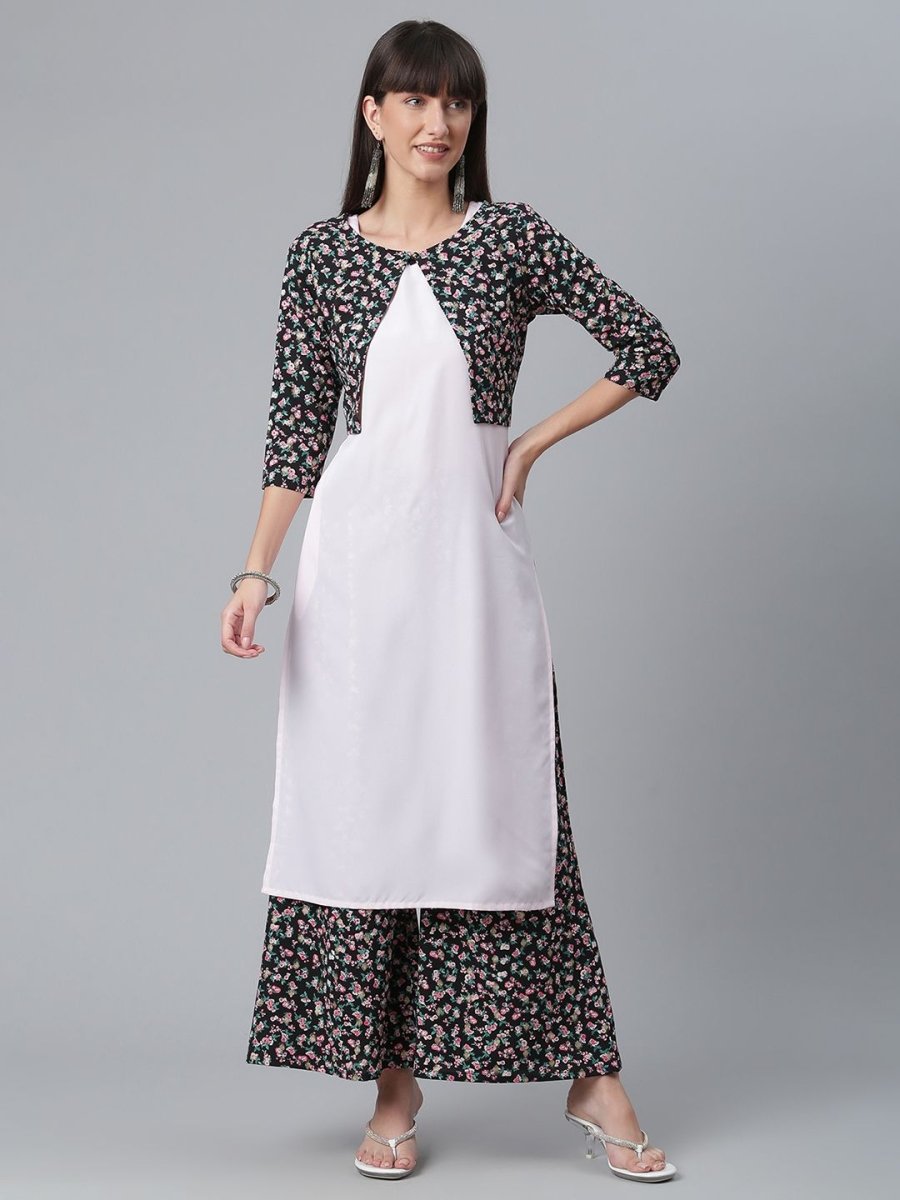 Ahalyaa Light Pink Crepe Solid Kurta And Palazzo Set With Jacket