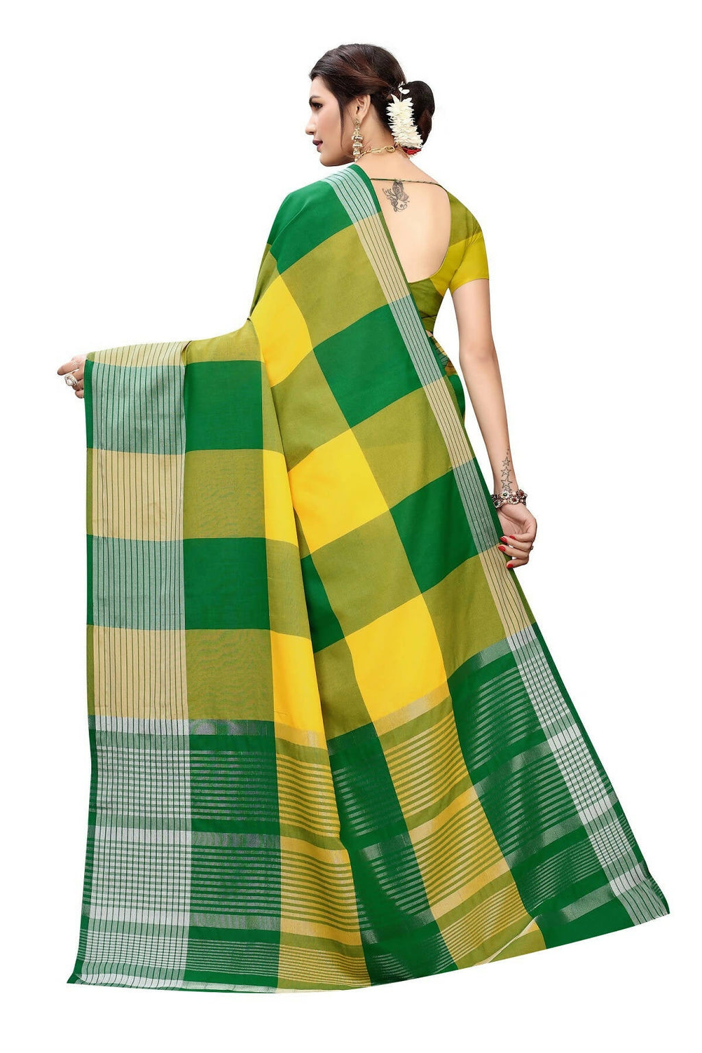 Vamika Yellow Cotton Silk Weaving Saree (Gamma Checks Yellow)