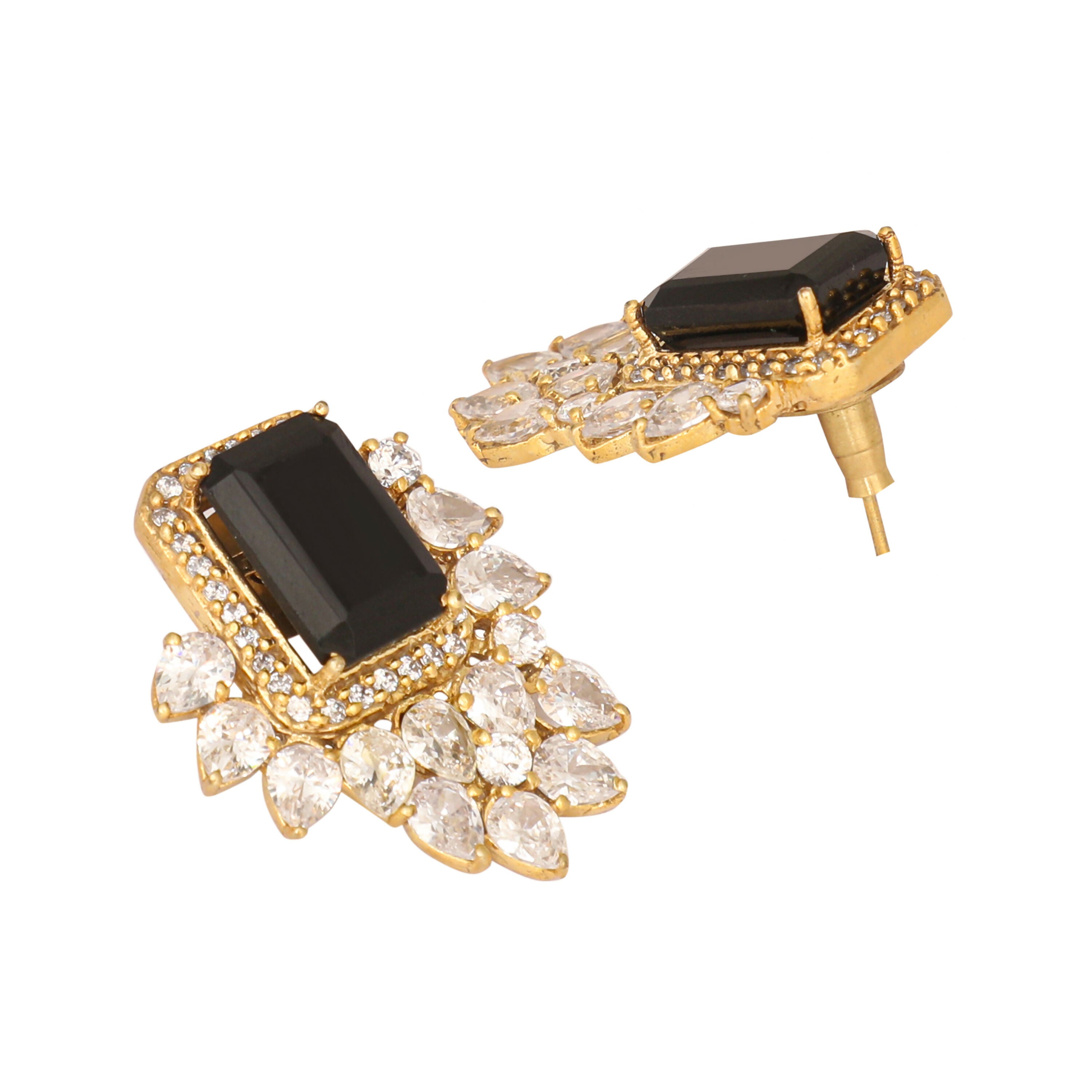 Nuyug 22K Gold Plated Noir Spark Contemporary Stud Earrings