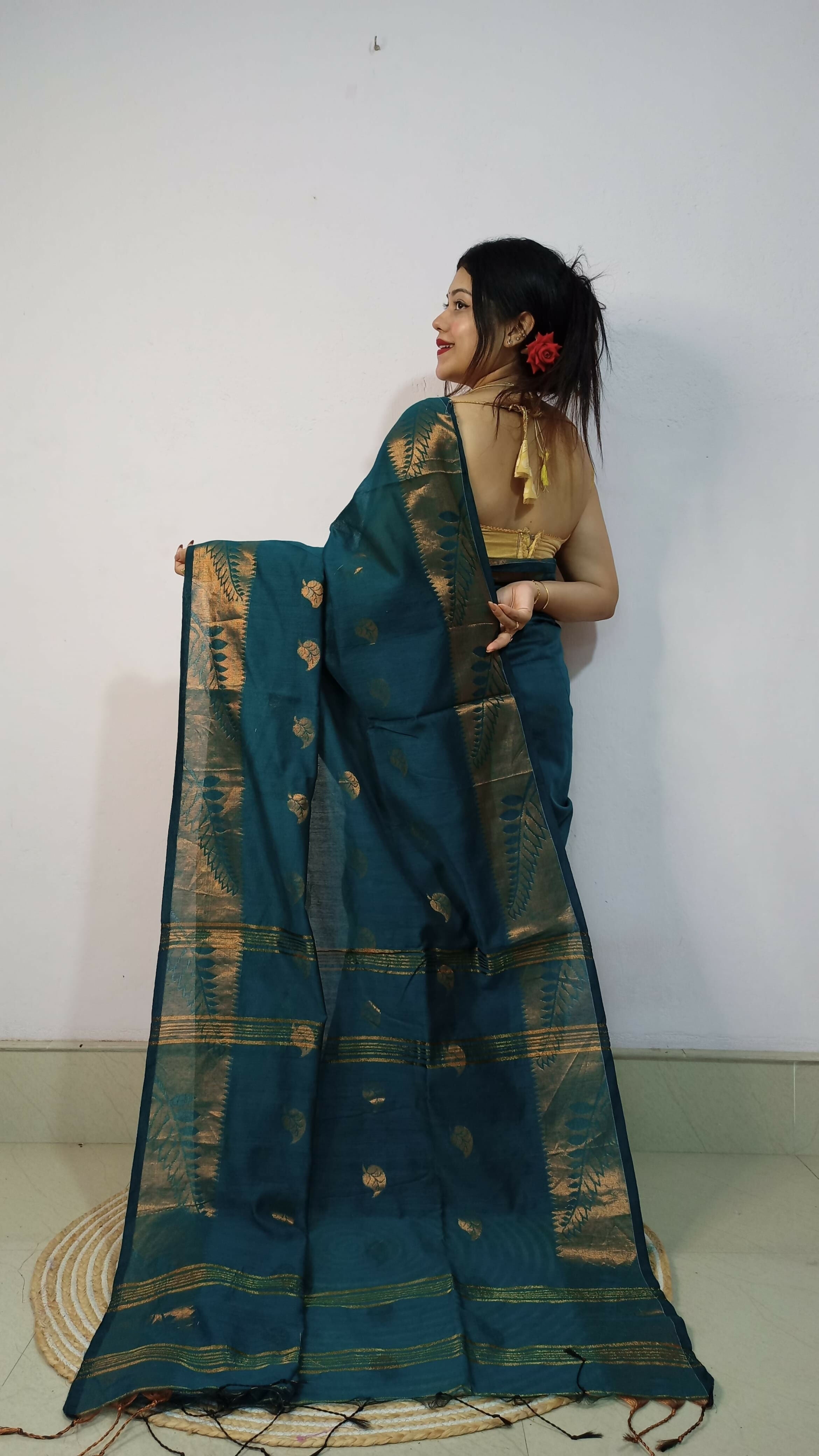 Exclusive Collection Beautiful Purssion Green Cotton Silk Woven Handloom Saree With Running Blouse Piece