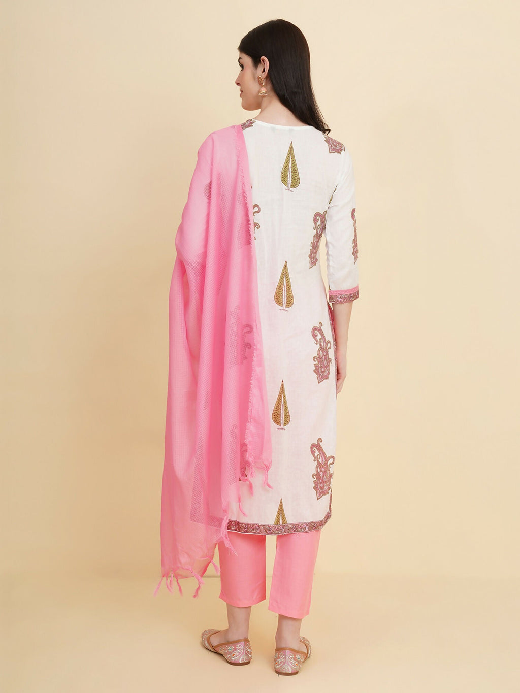Designer Stylish white Cotton Stitched Suit With Dupatta - Tanisha