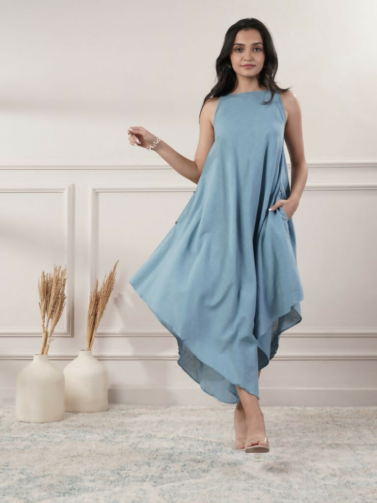Joban Fashion Women's Smoke Blue Sleeveless Dress