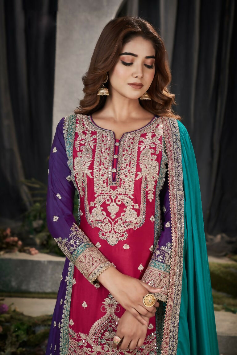 Partywear Designer Pink Chinon Fabric suit - Shagun