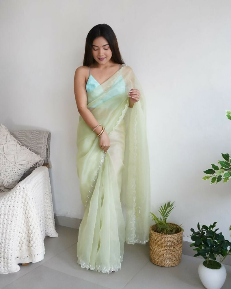 Vamsee Sheetal Green Organza Saree