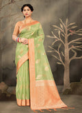 Light Green Cotton Zari Woven Design Saree with Unstitched Blouse Piece - Aachal