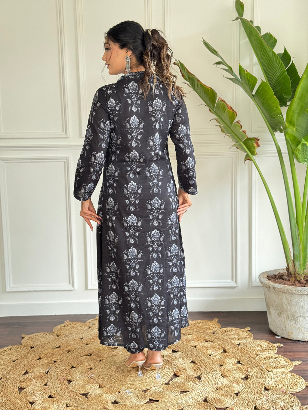 Teeya Creation Black Colour Pure Cotton Digital Print Fully Stitched Kurti Set