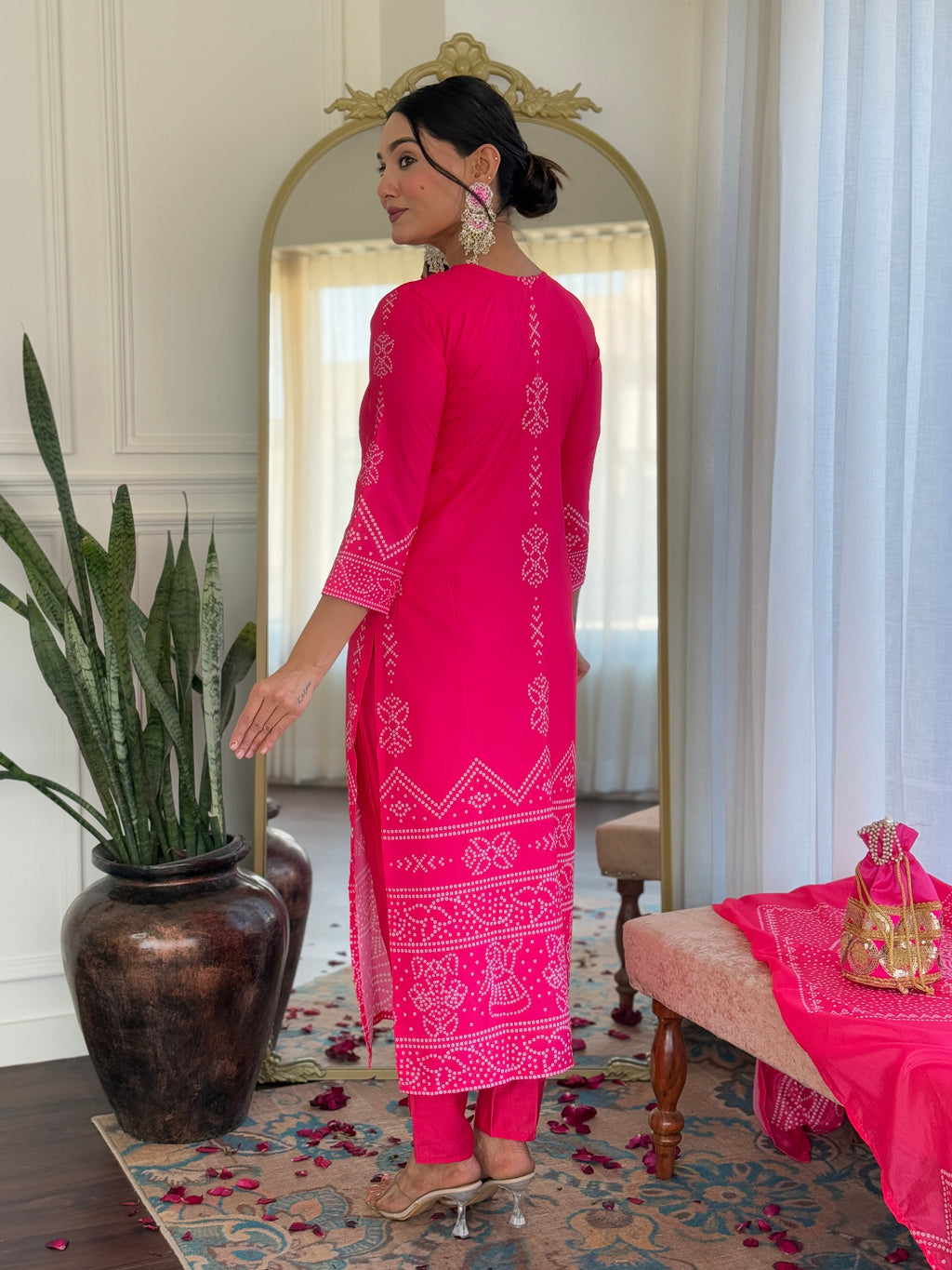 Teeya Creation Pink Colour French Crepe Digital Print With Embroidery Work Fully Stitched Kurti Set