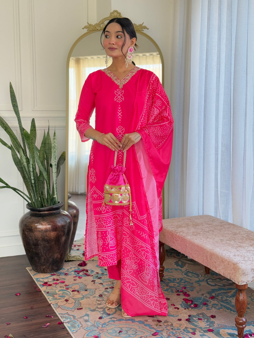 Teeya Creation Pink Colour French Crepe Digital Print With Embroidery Work Fully Stitched Kurti Set