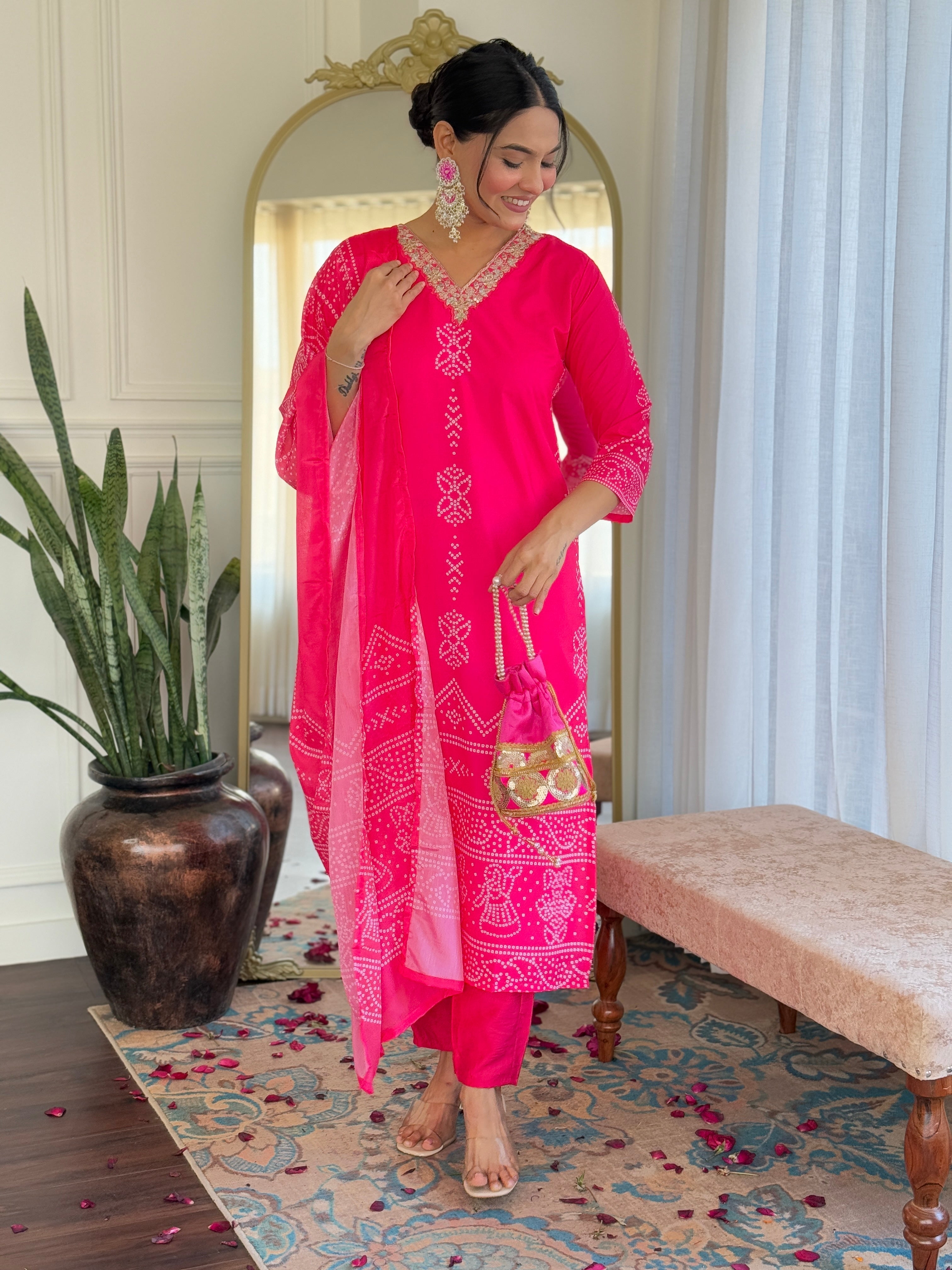 Teeya Creation Pink Colour French Crepe Digital Print With Embroidery Work Fully Stitched Kurti Set