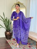 Teeya Creation Purple Colour French Crepe Digital Print With Embroidery Work Fully Stitched Kurti Set