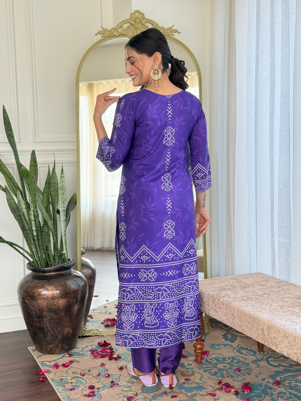 Teeya Creation Purple Colour French Crepe Digital Print With Embroidery Work Fully Stitched Kurti Set